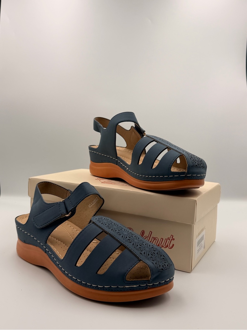 Women’s Navy Comfort Sandals with Cutout Detail and Adjustable Strap